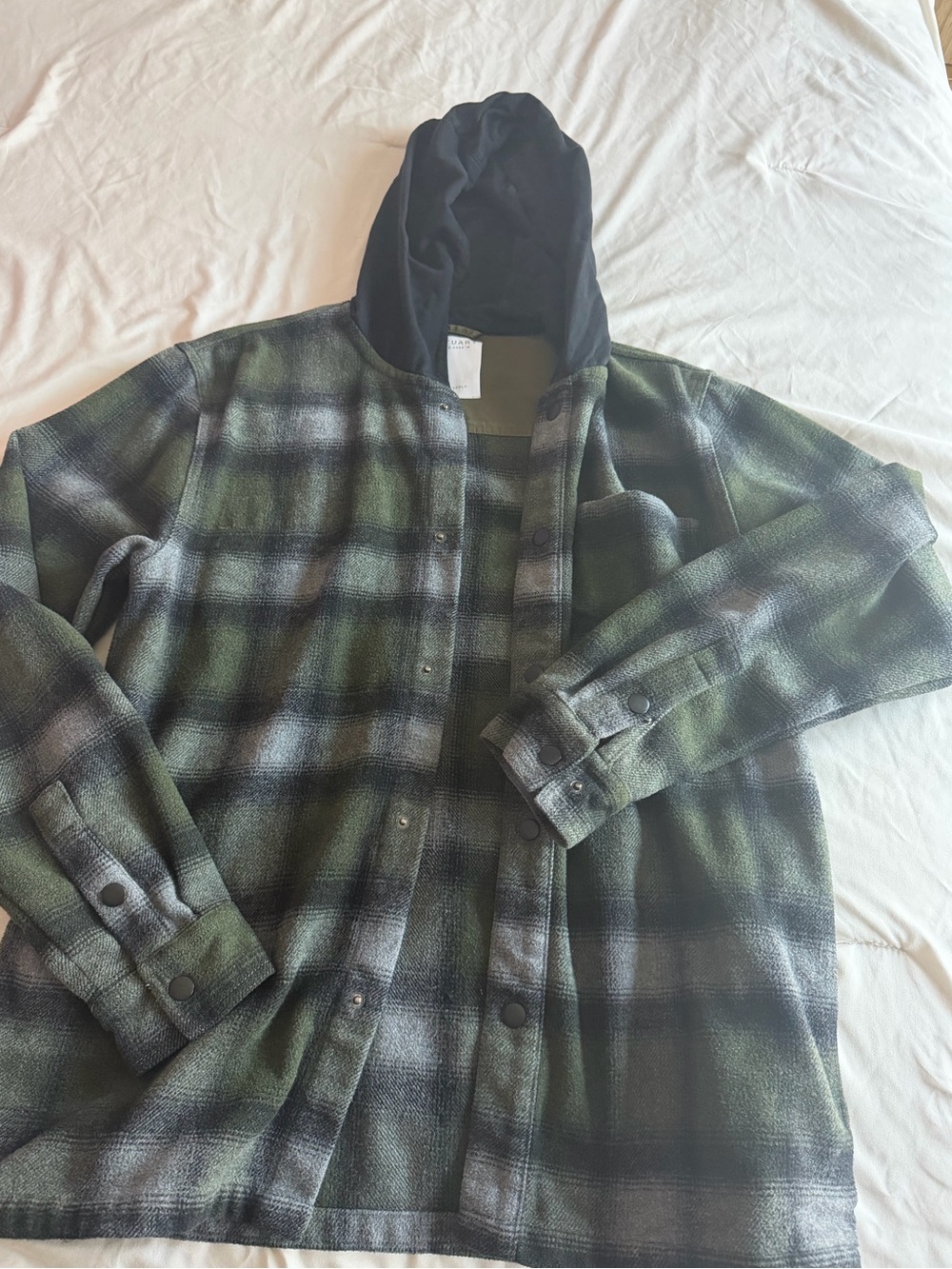 Sanctuary Green and Black Plaid Hooded Shacket